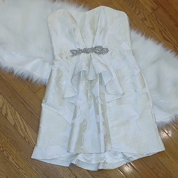 ABS STRAPLESS JEWELED BROCADE DRESS 6 - Picture 1 of 14